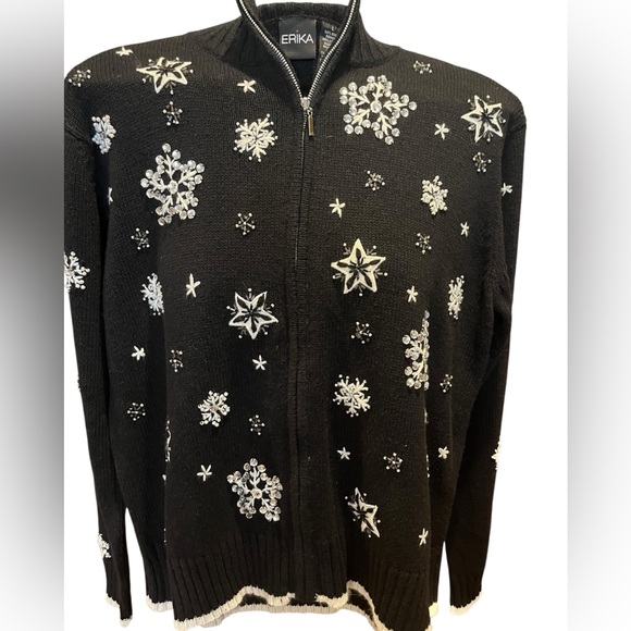 NWT vintage Erika holiday snowflake zip front sweater - Picture 2 of 10
